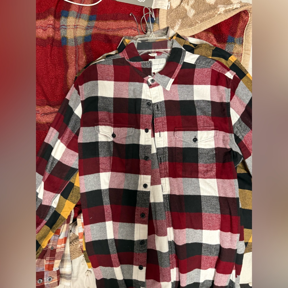 American Eagle Outfitters Red, Black, White Plaid Shirt